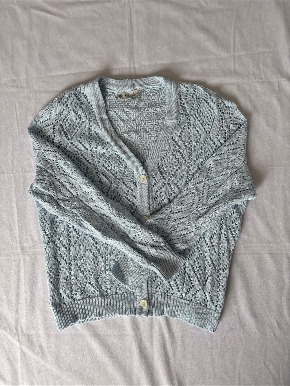 Spring Light Blue Knit V-Neck Cardigan Sweater